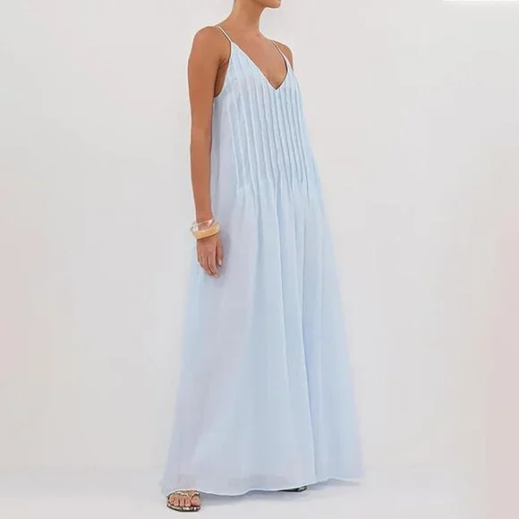 women's blue flowy dress Designer Halter Dress With Low Back main image 0